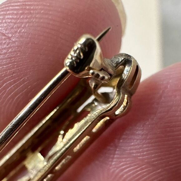 Antique Art Deco 14k Gold With Diamond Bar Brooch - Picture 3 of 9